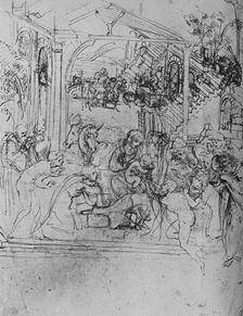 Adoration of the Kings: Composition Sketch 1478-1481 (1945). Artist: Leonardo da Vinci