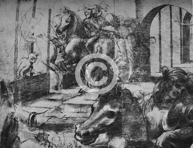 'Adoration of the Magi - Architecture and figures in the background on the left',c1481 (1945). Artist: Leonardo da Vinci.