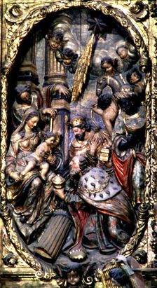 Adoration of the Magi, detail of the altarpiece in the church of Santa Maria of Arenys de Mar