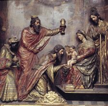 Adoration of the Magi sculptural group in the side altar of the church of San Felipe Neri in …