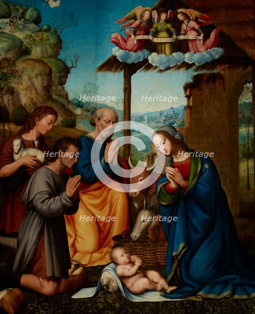 Adoration of the Shepherds (Adoration of the Child by Mary, St Joseph..., 1st half of 16th century. Creator: Tommaso di Stefano Lunetti.