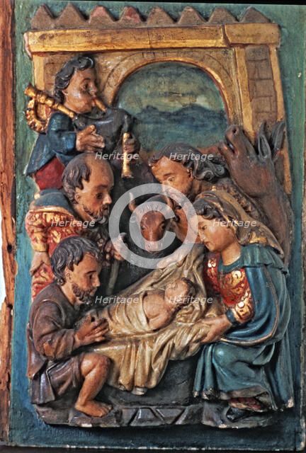 Adoration of the Shepherds. Detail of the predella of an altarpiece.