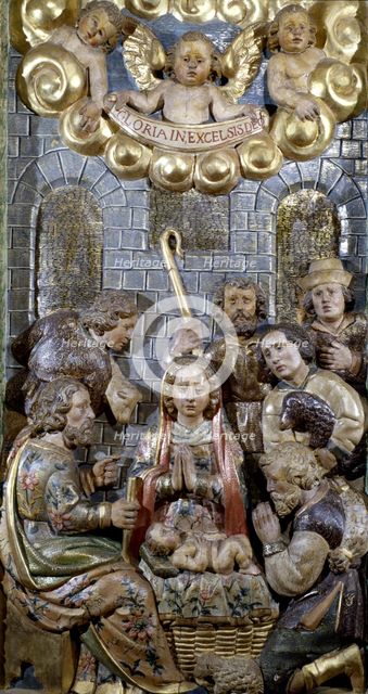 Adoration of the shepherds, from the Roser Altarpiece of the Parish Church of Torà, 1666. Creator: Generés, Josep.