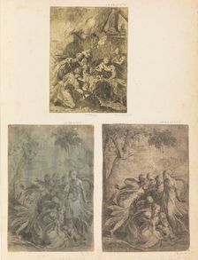 Adoration of the Shepherds, Moses Rescued from the Nile, ca. 1540-44. Creator: Andrea Schiavone