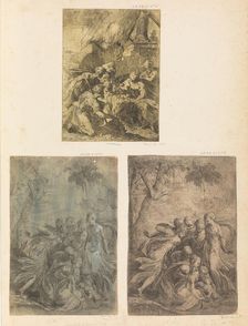 Adoration of the Shepherds, Moses Rescued from the Nile, ca. 1540-44. Creator: Andrea Schiavone