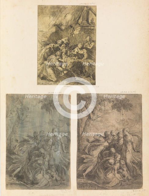 Adoration of the Shepherds, Moses Rescued from the Nile, ca. 1540-44. Creator: Andrea Schiavone.