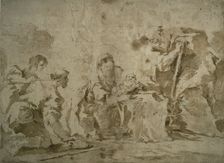 Adoration of the Shepherds (recto); Three Sketches: Buildings by Canal with..., (verso), c.1770. Creator: Francesco Guardi