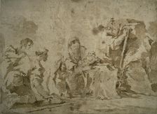 Adoration of the Shepherds (recto); Three Sketches: Buildings by Canal with..., (verso), c.1770. Creator: Francesco Guardi
