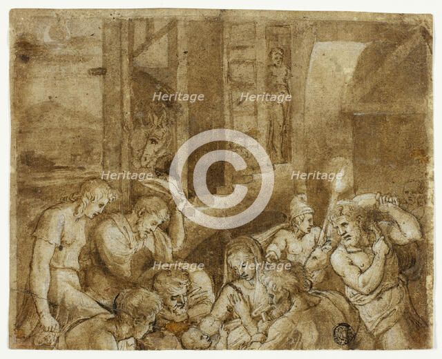 Adoration of the Shepherds: Upper Half, 16th century. Creator: Unknown.