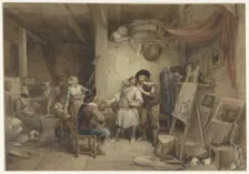 Adriaen Brouwer with his student J. van Craesbeek, 1838. Creator: Jean-Baptiste Madou
