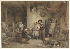 Adriaen Brouwer with his student J. van Craesbeek, 1838. Creator: Jean-Baptiste Madou