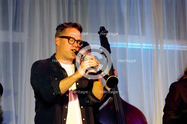 Adrian Cox (Guest), Joe Farnsworth-Sara Hanahan Quartet, Watermill Jazz Club, Dorking, Surrey, 2024 Creator: Brian O'Connor.