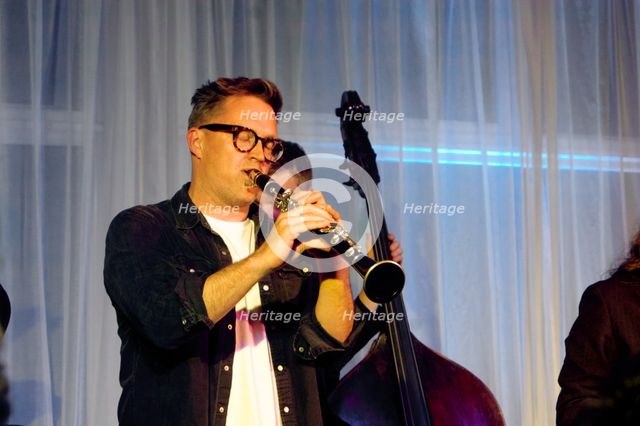 Adrian Cox (Guest), Joe Farnsworth-Sara Hanahan Quartet, Watermill Jazz Club, Dorking, Surrey, 2024 Creator: Brian O'Connor.