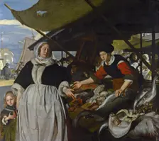 Adriana van Heusden and her Daughter at the New Fish market in Amsterdam, 1662