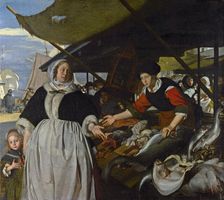 Adriana van Heusden and her Daughter at the New Fish market in Amsterdam, 1662