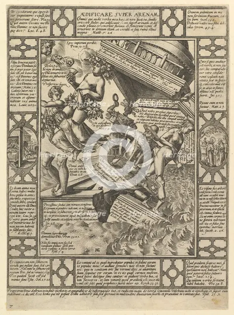 Aedificare Super Arenam, from Allegories of the Christian Faith, from Christian and P..., 1575-1617. Creator: Hendrik Goltzius.