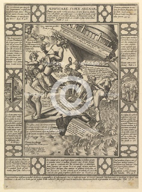 Aedificare Super Arenam, from Allegories of the Christian Faith, from Christian and P..., 1575-1617. Creator: Hendrik Goltzius.