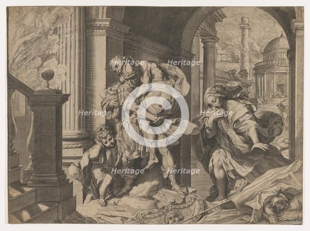 Aeneas and his family fleeing Troy, 1595. Creator: Agostino Carracci.