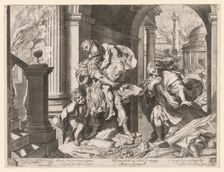 Aeneas and His Family Fleeing Troy, 1595. Creator: Agostino Carracci (Italian, 1557-1602)
