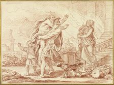 Aeneas Fleeing with Anchises from the Ruins of Troy, 1777. Creator: Augustin Pajou
