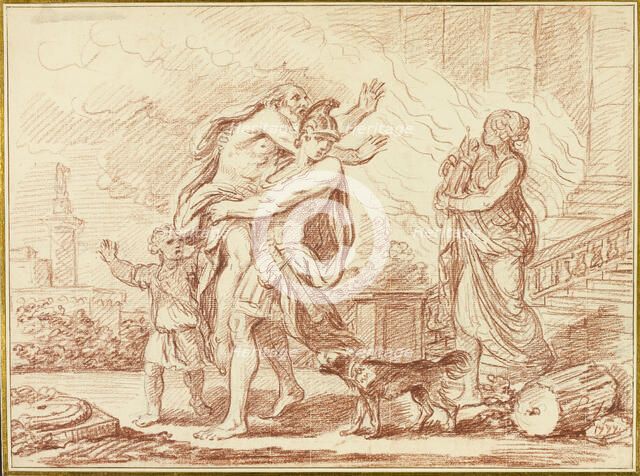 Aeneas Fleeing with Anchises from the Ruins of Troy, 1777. Creator: Augustin Pajou.
