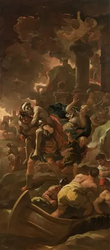 Aeneas Fleeing with His Family, c1700. Creator: Luca Giordano
