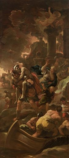 Aeneas Fleeing with His Family, c1700. Creator: Luca Giordano