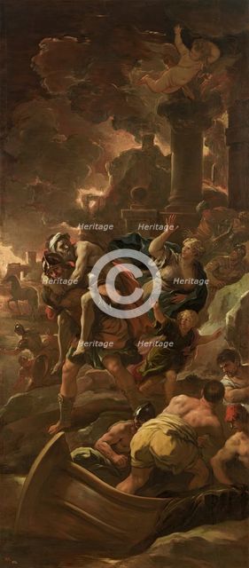 Aeneas Fleeing with His Family, c1700. Creator: Luca Giordano.
