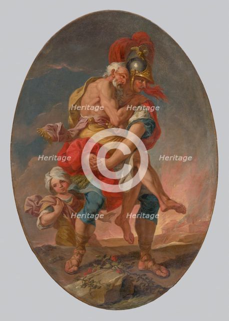 Aeneas Rescues Anchises from Burning Troy, 1730-1750. Creator: Johann Heinrich Schonfeld.