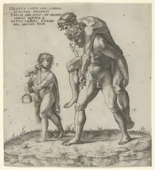 Aeneas rescuing Anchises, a young boy carrying a lantern at left, ca. 1525., ca. 1525. Creator: Giovanni Jacopo Caraglio