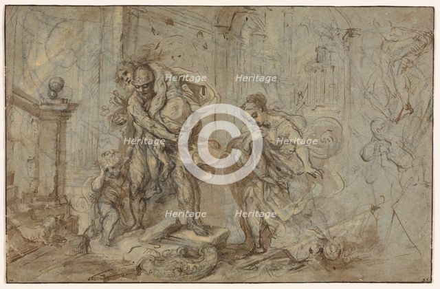 Aeneas Saving Anchises at the Fall of Troy, 1587-1588. Creator: Federico Barocci (Italian, 1528-1612), attributed to.