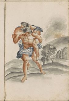 Aeneas wears his father Anchises on his back away from a burning Troy, 1696. Creator: Hendrick van Beaumont