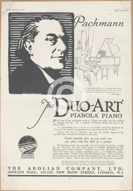 Aeolian Company Pianolas, 1924. Artist: Wilfred Fryer