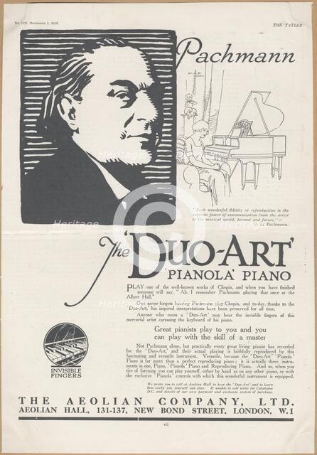 Aeolian Company Pianolas, 1924. Artist: Wilfred Fryer