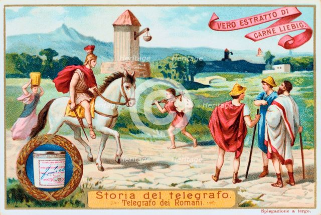Aerial telegraph: ancient Roman signal towers, c1900. Artist: Anon