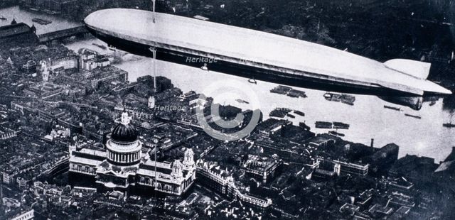 Aerial view from the north west of the Graf Zeppelin above St Paul's and the River Thames, 1930. Artist: Anon