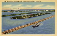 Aerial view of causeway and islands of Biscayne Bay, Miami, Florida, USA, 1933