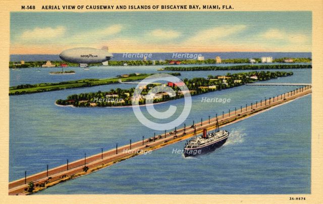 Aerial view of causeway and islands of Biscayne Bay, Miami, Florida, USA, 1933. Artist: Unknown