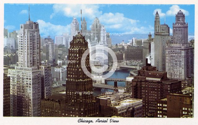 Aerial view of Chicago, looking east from the Kemper Building, Illinois, USA, 1959. Artist: Unknown
