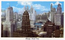 Aerial view of Chicago, looking east from the Kemper Building, Illinois, USA, 1959
