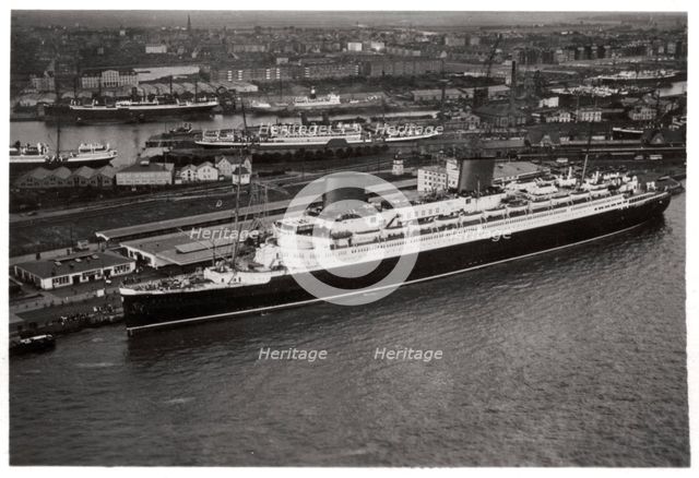 Aerial view of Bremen harbour, Germany, and the liner 'Europa', from a Zeppelin, c1931 (1933). Artist: Unknown