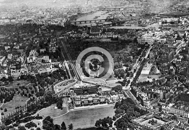 Aerial view of Buckingham Palace, London, 1926-1927. Artist: Unknown