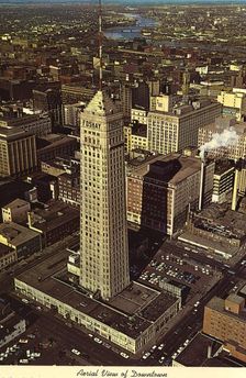 Aerial view of downtown Minneapolis, Minnesota, USA, 1970