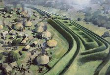 Aerial view of entrance to Old Oswestry Hill Fort during the Iron Age, (c1970-2010) Artist: Ivan Lapper
