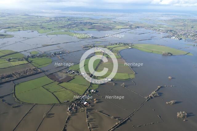 Aerial view of flooding around Muchelney Abbey, Somerset Levels, January, 2014. Artist: Damian Grady.