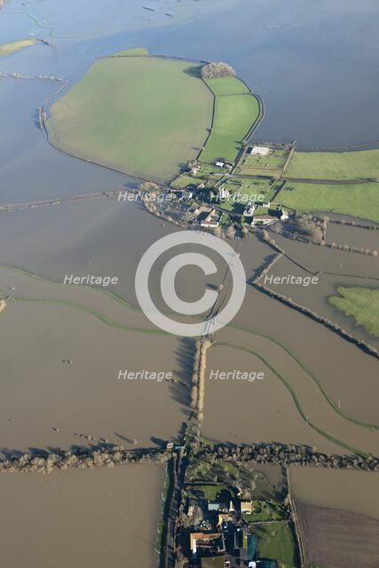 Aerial view of flooding around Muchelney Abbey, Somerset Levels, January, 2014. Artist: Damian Grady.