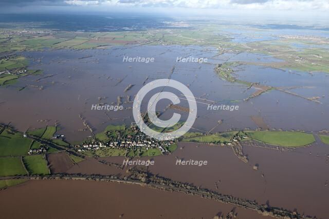 Aerial view of flooding around East Lyng, Somerset Levels, January, 2014. Artist: Damian Grady.
