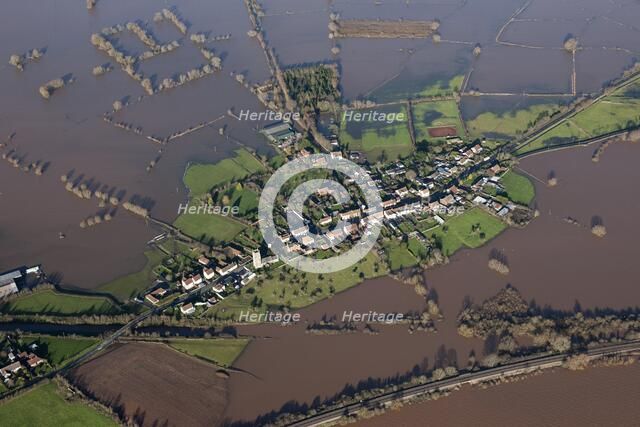 Aerial view of flooding around East Lyng, Somerset Levels, January, 2014. Artist: Damian Grady.