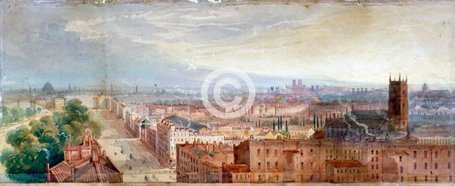 Aerial view of Knightsbridge, London, c1845. Artist: George Robert Vawser