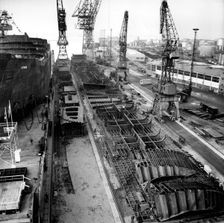 Aerial view of Kockums shipyard, Malmö, Sweden, 1958. Creator: Unknown